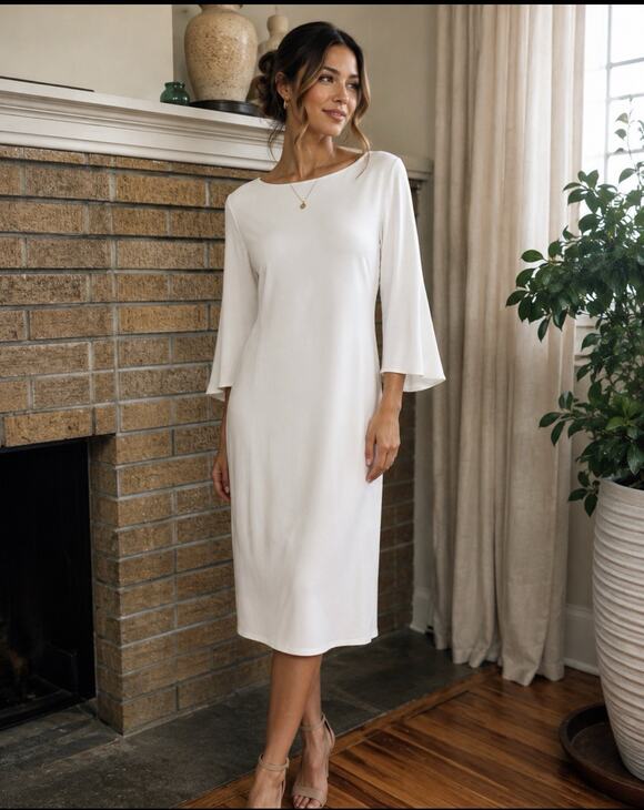 Calvin Klein Dresses & Skirts - Calvin Klein Women's Dress 6 White Belt Angel 3/4 Sleeve Sheath Style Knit